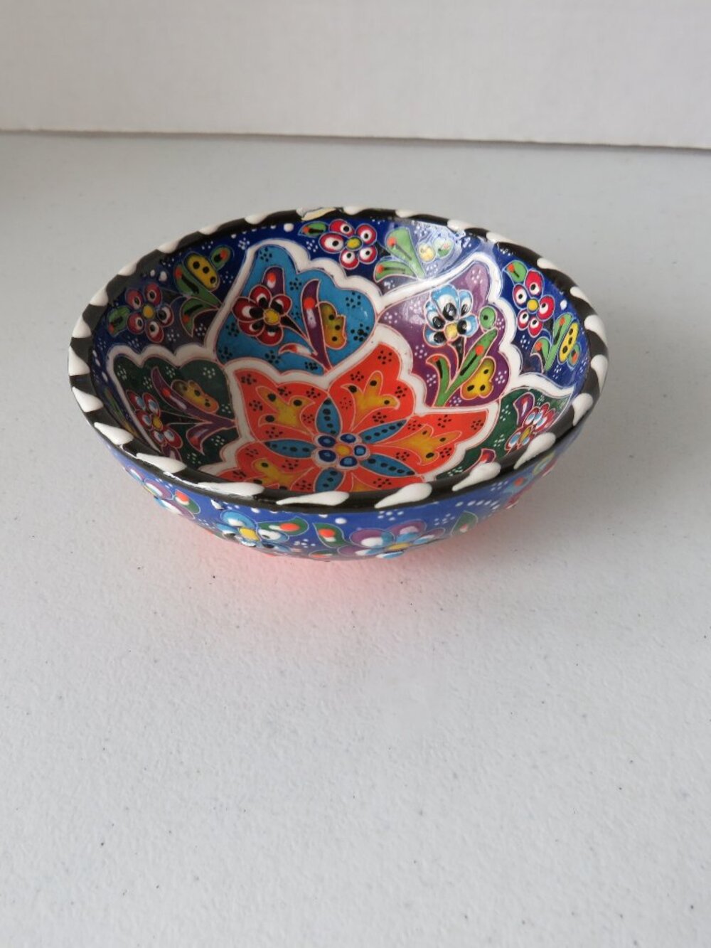 Vintage Turkish Iznik Ceramic Bowl Handpainted Enamel Trinket Detailed Dish